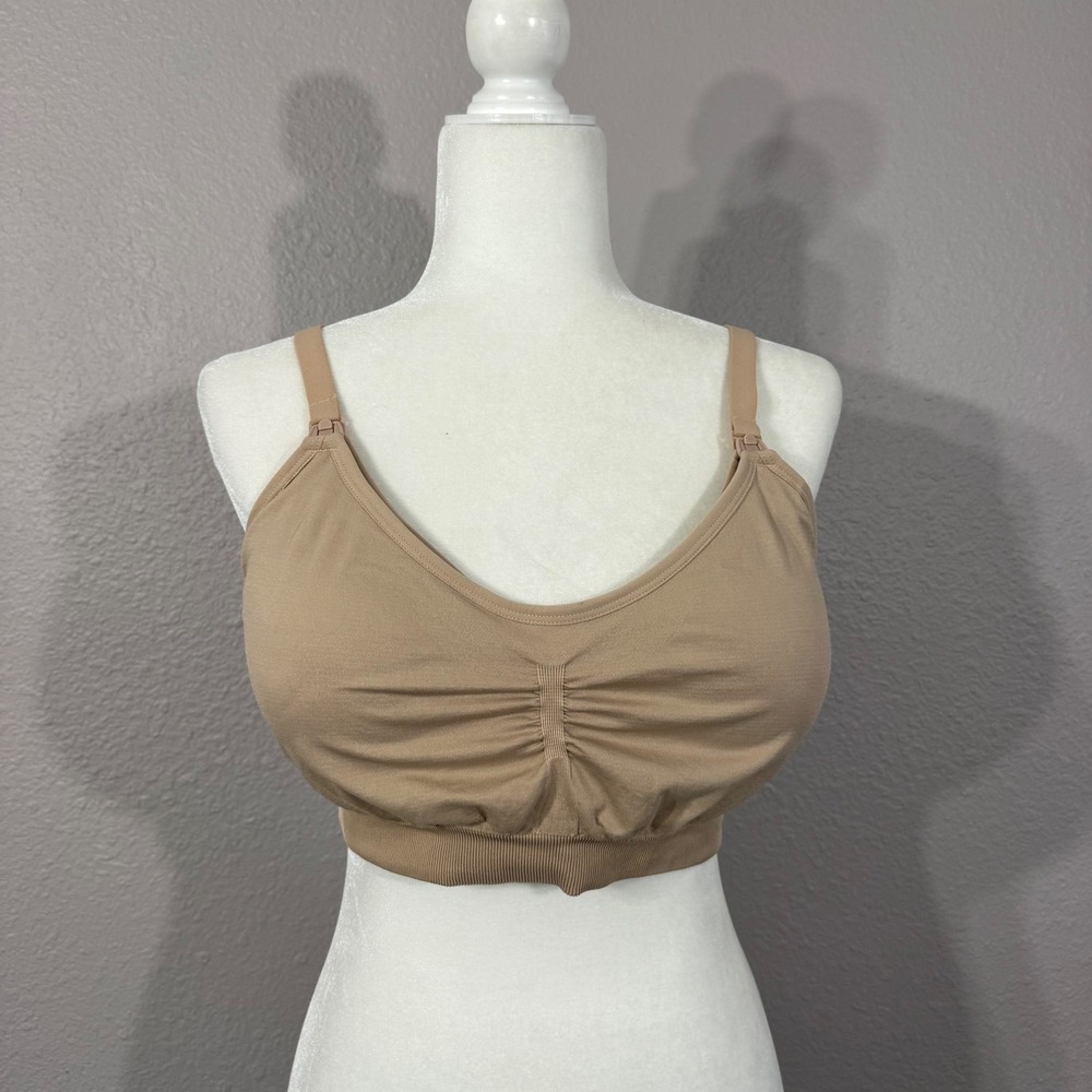 Joyspun Size XXL Tan Seamless Ruched Front Maternity Pumping Nursing Bra
